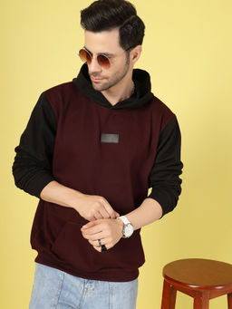 RIGO - Men Wine Colorblock Fleece Hoodie