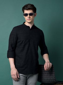 CRIMSOUNE CLUB - Men's Black Jacquard Linen Kurta