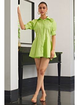 Kay Kay BY KKHUSHI SAHAII - Neon Green Shirt Mini Dress