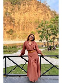 Kay Kay BY KKHUSHI SAHAII - Kiki Tan Linen A Line Maxi Dress