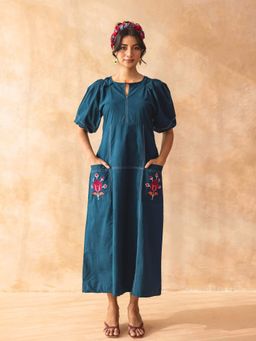 MoonTara - Teal Cotton Midi Dress