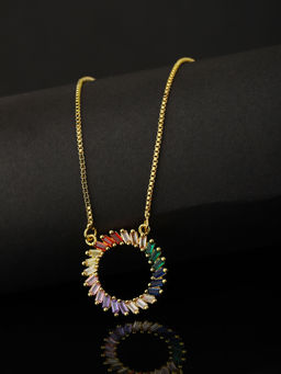 Carlton London - Multi-Color Toned -Multi Colour CZ Studded Minimal Necklaces