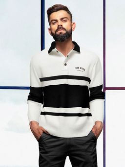 WROGN - Off White Colorblock Collar Neck Oversized Polo T-Shirt
