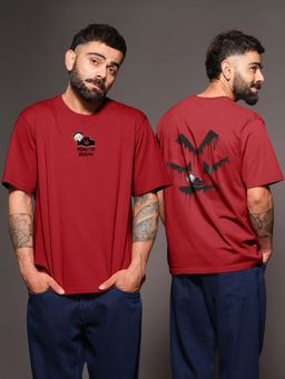 WROGN - Red Printed Crew Neck Oversized T-Shirt