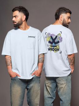 WROGN - Blue Printed Crew Neck Oversized T-Shirt