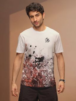 WROGN - Beige Printed Crew Neck Slim T-Shirt