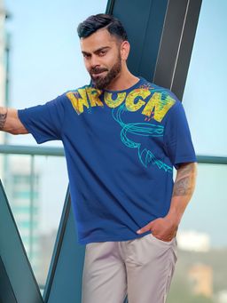 WROGN - Heavy Gsm Placement Print Blue T-Shirt
