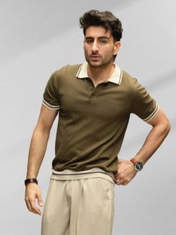 WROGN - Classic Slim Fit Tipping Collar Polo T-Shirt Olive