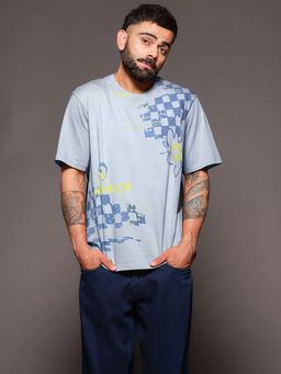 WROGN - Heavy Gsm Placement Print T-Shirt Blue
