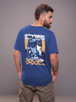 WROGN - Heavy Gsm Printed Faces T-Shirt Blue