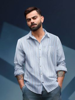 WROGN - Textured Stripes Slim Fit Shirt - Light Blue