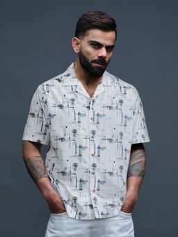 WROGN - Off White Printed Collar Neck Casual Shirt