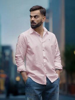 WROGN - Pink Solid/Plain Collar Neck Casual Shirt