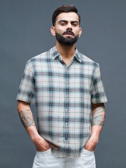 WROGN - Blue Checks Collar Neck Casual Shirt