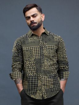 WROGN - Olive Printed Collar Neck Casual Shirt