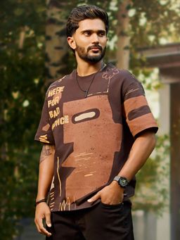 WROGN - Brown Printed Oversized Fit T-shirt