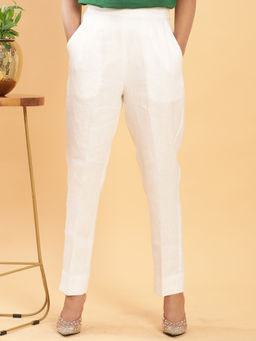 BohoJazz - White Linen Solid Formal Trouser