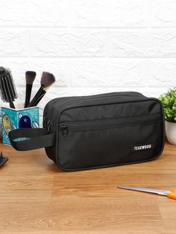 Teakwood - Black Compact Dual-Zip Travel Toiletry Bag