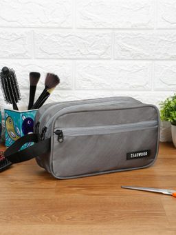 Teakwood - Grey Compact Dual-Zip Travel Toiletry Bag