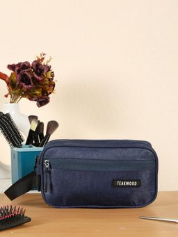 Teakwood - Khadi Navy Blue Compact Dual-Zip Travel Toiletry Bag