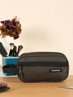 Teakwood - Khadi Dark Grey Compact Dual-Zip Travel Toiletry Bag