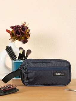 Teakwood - Navy Blue Compact Dual-Zip Travel Toiletry Bag