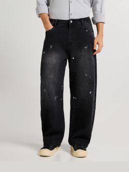 Weezy - Monochrome Stroke Painted Baggy Fit Jeans