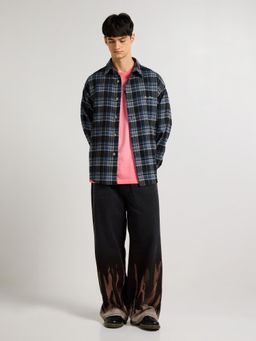 Weezy - Embroidered Midnight Blue Checkered Overshirt