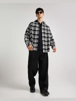 Weezy - Embroidered Midnight Black Checkered Overshirt
