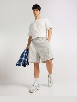 Weezy - White Melange Utility Cargo Shorts