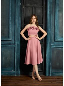 Weaving Cult - Women Rose Pink Crop Top With Skirt
