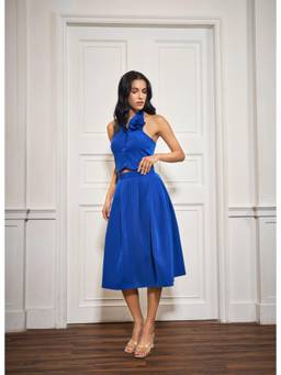 Weaving Cult - Blue Women Royal Rose Vest With Skirt