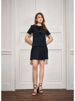 Weaving Cult - Women Black Rose Cut-Out Top With Skirt