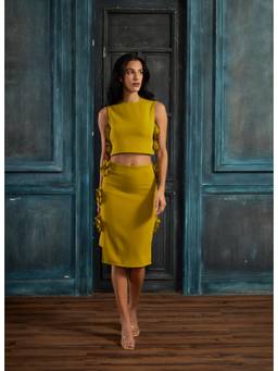 Weaving Cult - Green Women Neon Rose Strap Detail Co-Ord Set