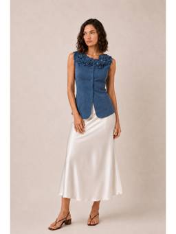 Weaving Cult - Blue Denim Bloom Sleeveless Vest Top
