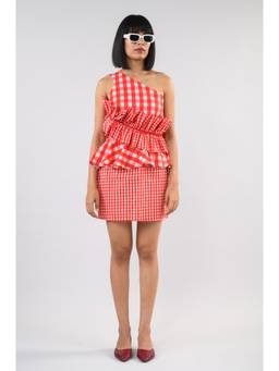 Weaving Cult - Red Women Gingham Cascade Co-Ord Set