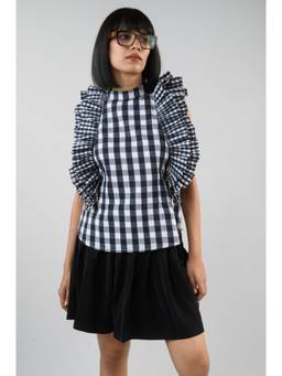 Weaving Cult - Black Check Mate Ruffle Top