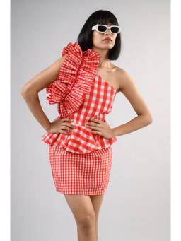 Weaving Cult - Orange Gingham Cascade Top