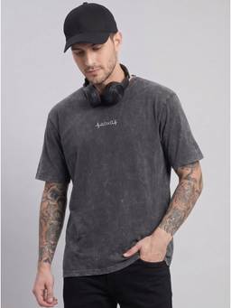 Label nyc apparel - Grey Men's Acid-Wash Oversized T-Shirt