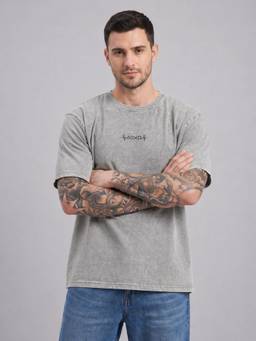 Label nyc apparel - Grey Men's Acid-Wash Oversized T-Shirt