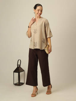 Saltpetre - Cliff And Coast Kimono Sleeves Top With Pants -Beige