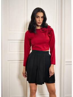 Weaving Cult - Red Rose Crtop Top