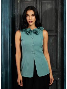 Weaving Cult - Blue Sage Rose Vest Top