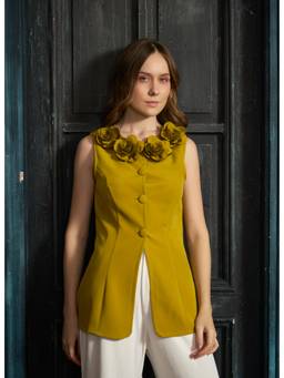 Weaving Cult - Mustard Neon Rose Vest Top