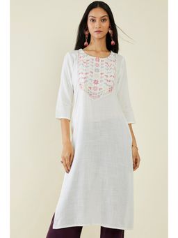 Soch - Women Off White Rayon Embroidered Kurta