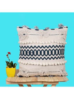 SAY - Off White Geometric Cotton Cushion Cover (20x20 inches)