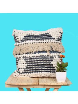 SAY - Navy Blue Geometric Cotton Cushion Cover (20x20 inches)