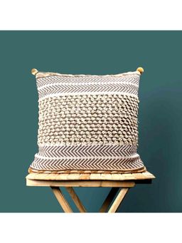 SAY - Brown Geometric Cotton Cushion Cover (20x20 inches)