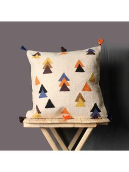 SAY - Off White Geometric Cotton Cushion Cover (18x18 inches)