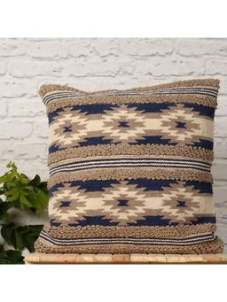 SAY - Navy Blue Geometric Cotton Cushion Cover (20x20 inches)